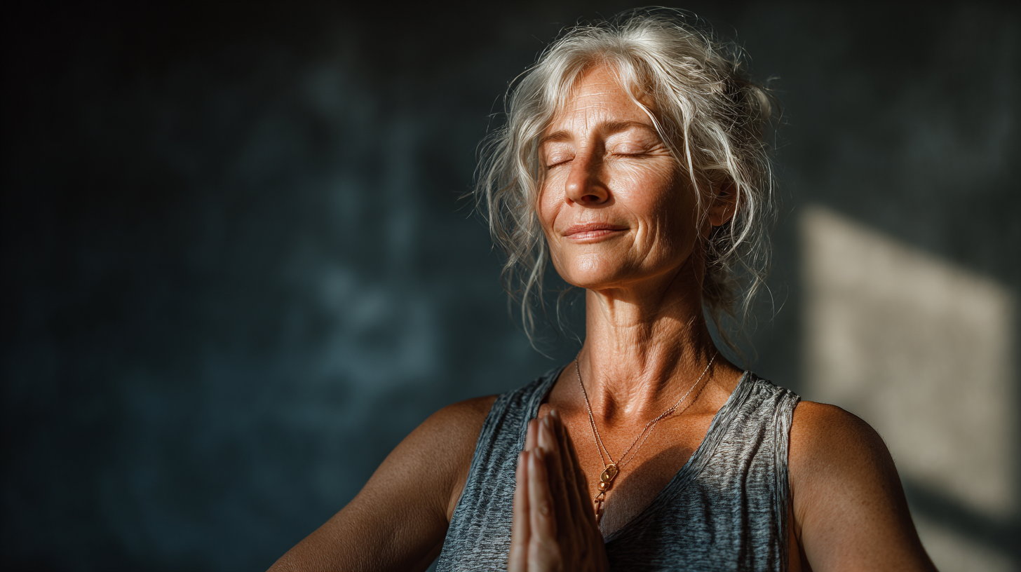 Група людей зрілого віку практикує йогу в затишній студії